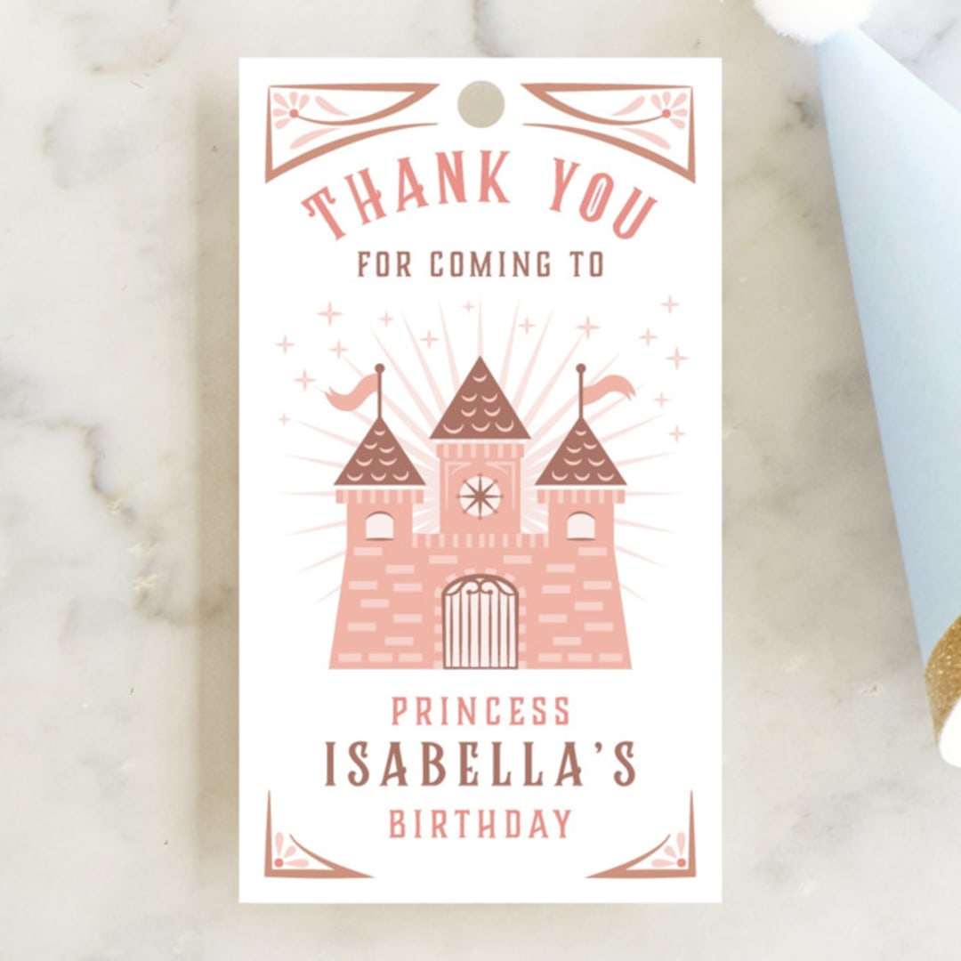 "Princess Carriage" - Children's Birthday Party Favor Tags in Ballerian Pink by Paper Sun Studio - Front