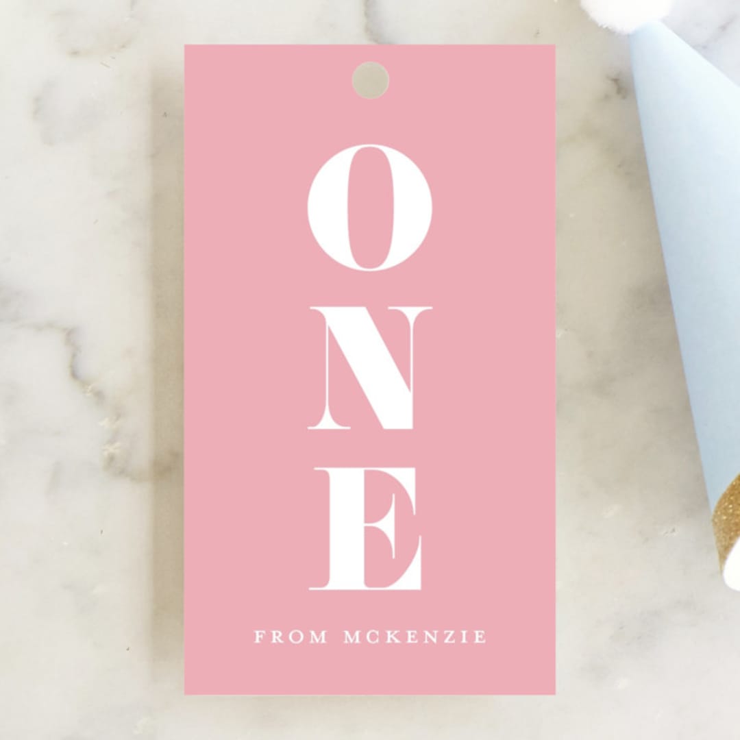 "Turning One" - Children's Birthday Party Favor Tags in Ebony by Kasia Labocki - Front