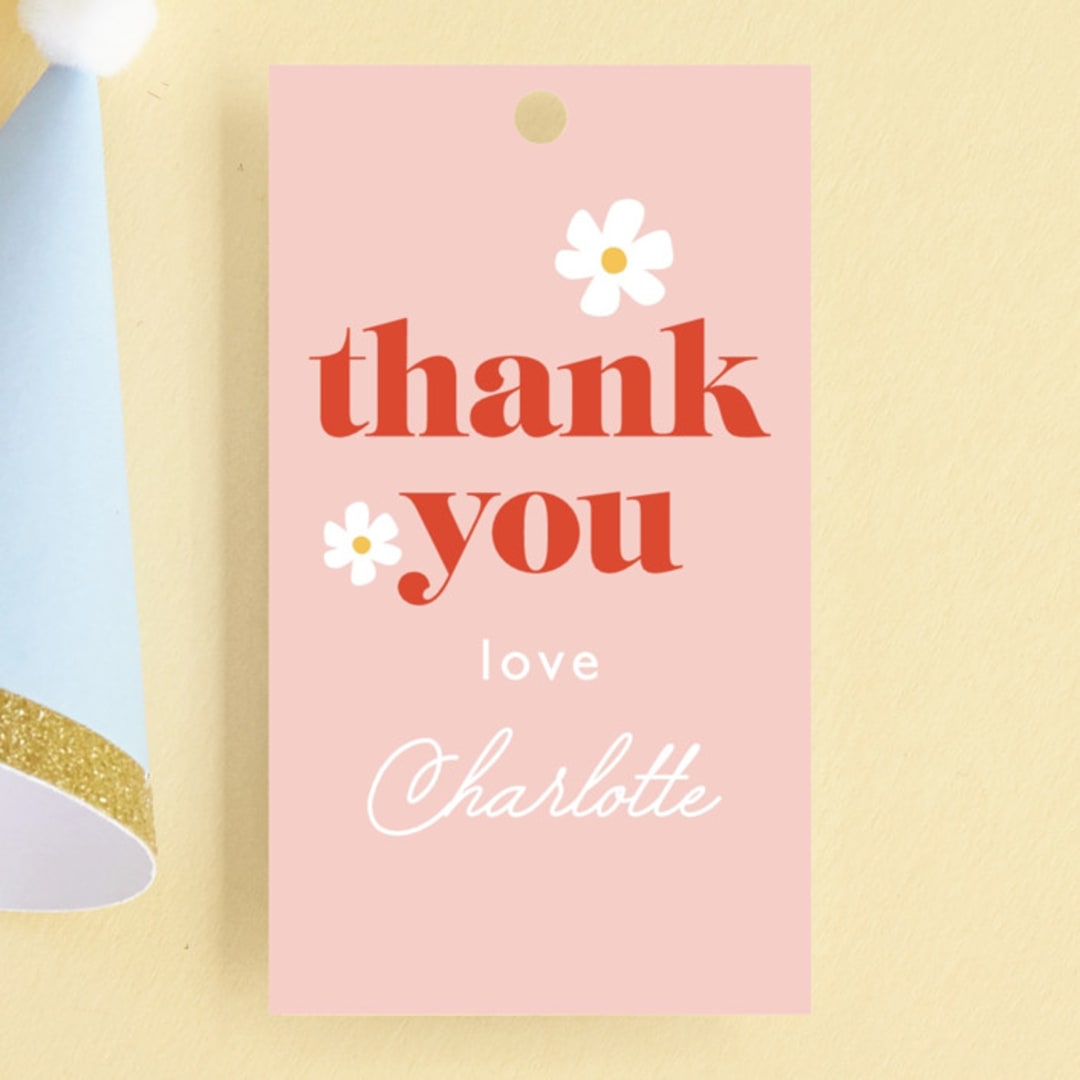 "Let's get groovy" - Children's Birthday Party Favor Tags in Rose by Hudson meet Rose - Front