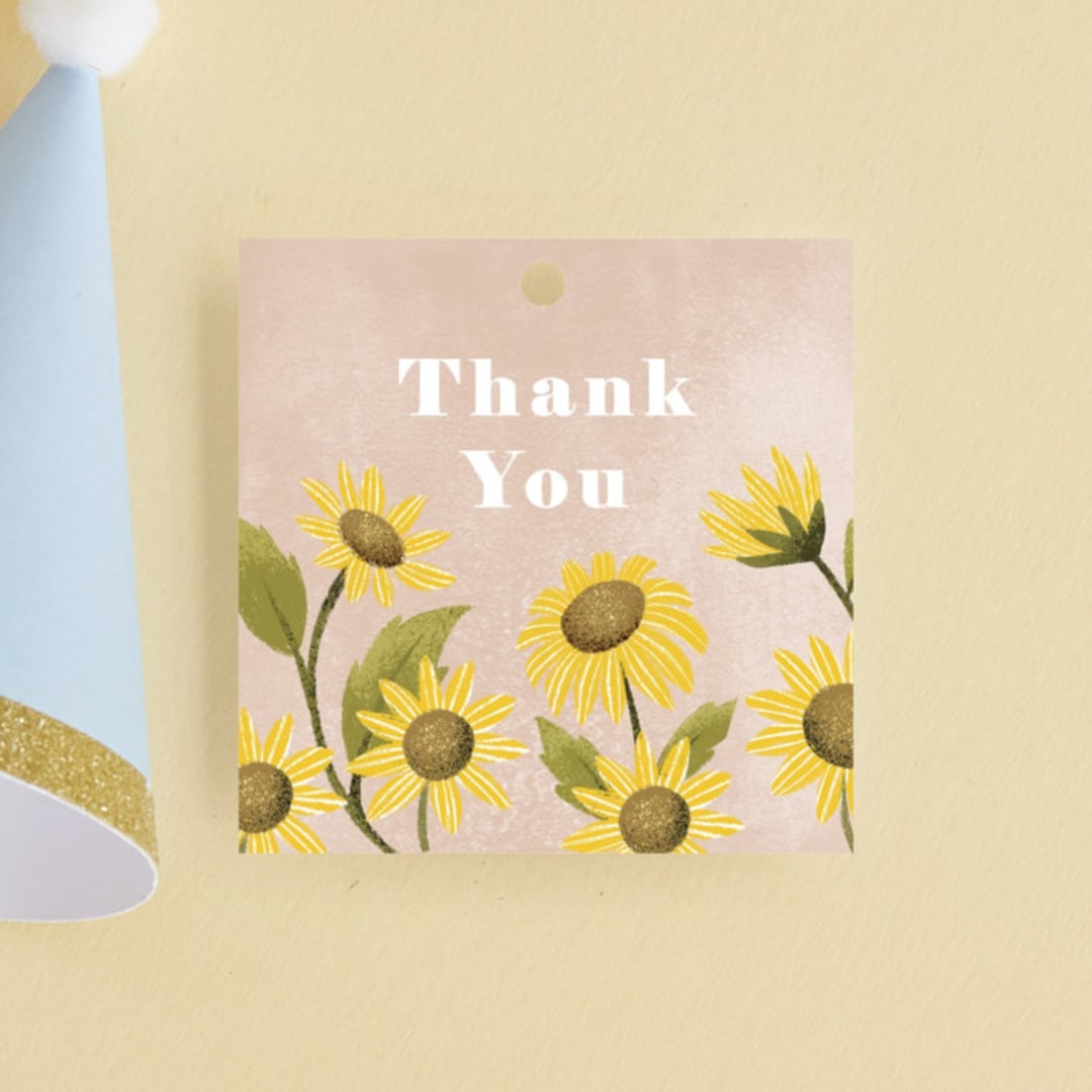 "Sunflower Party" - Children's Birthday Party Favor Tags in Blush by Pati Cascino - Front