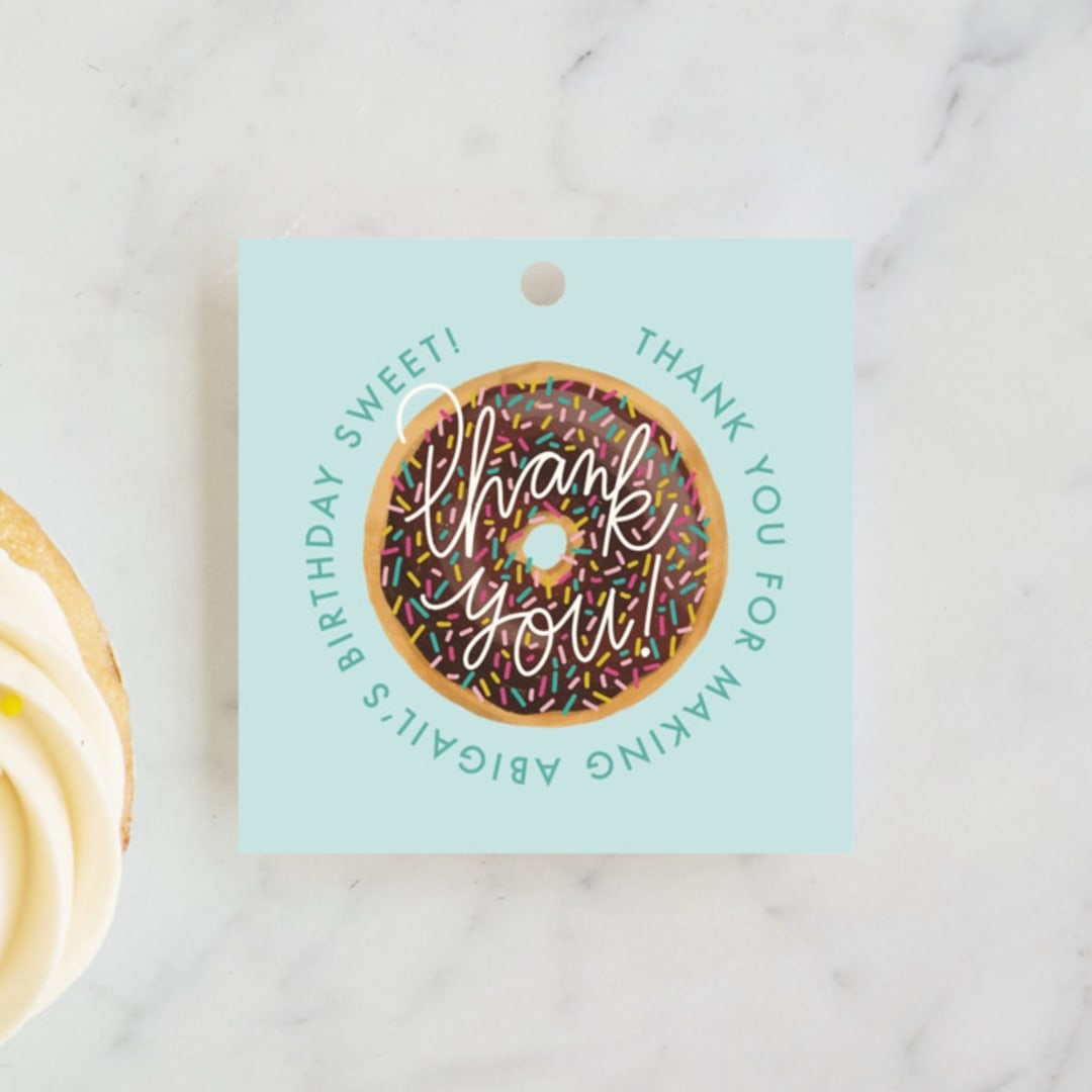 "donut party" - Children's Birthday Party Favor Tags in Chocolate by Jen Owens - Front