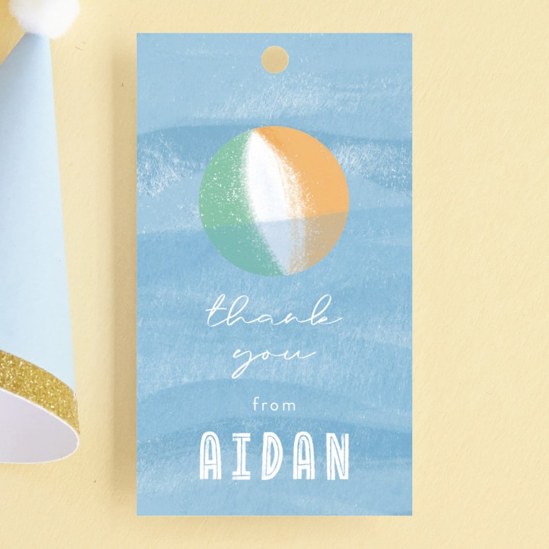 "Bobbing Beachball" - Children's Birthday Party Favor Tags in Cotton Candy by Beth Murphy - Front