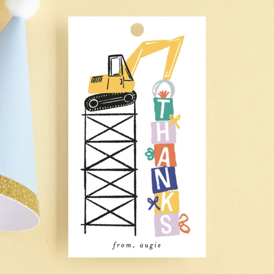 "Build it Birthday" - Children's Birthday Party Favor Tags in Citrine by Shiny Penny Studio - Front