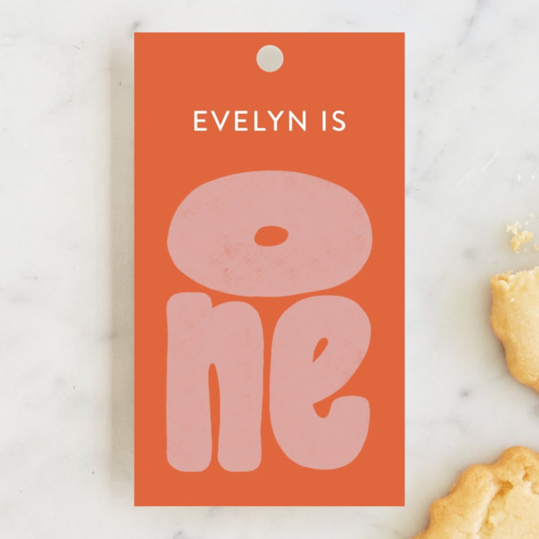"a big one" - Children's Birthday Party Favor Tags in Bubble Gum by Jen Owens - Front