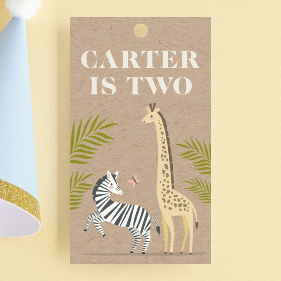 "safari party animals" - Children's Birthday Party Favor Tags in Linen by Karidy Walker - Front