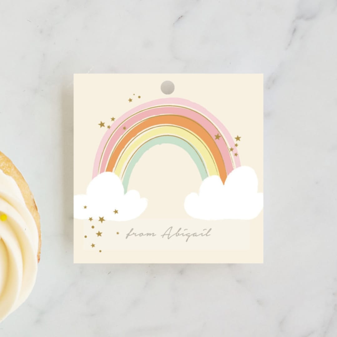 "Rainbow Birthday" - Children's Birthday Party Favor Tags in Sand by Kiersten Garner - Front