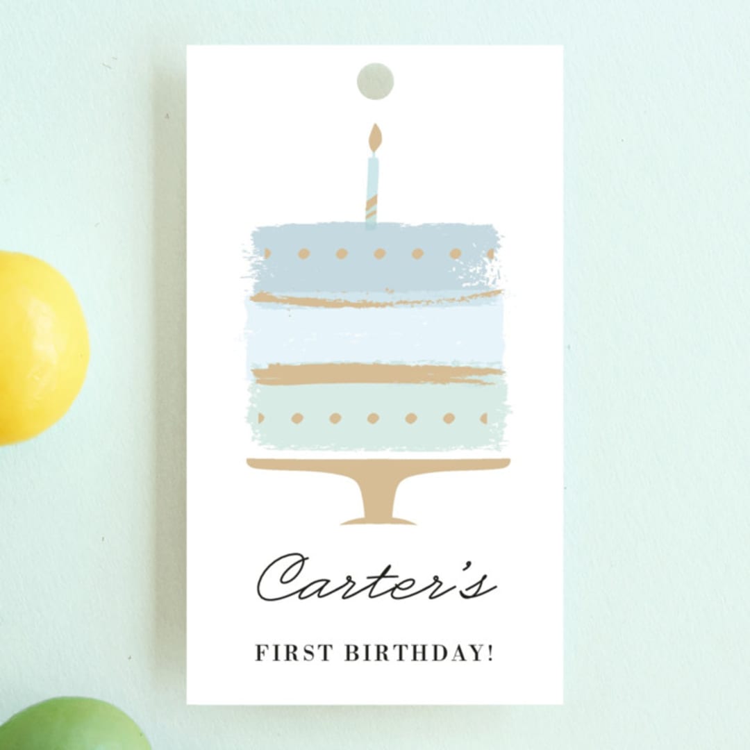 "Brushed Cake" - Children's Birthday Party Favor Tags in Sky by Oma N. Ramkhelawan - Front