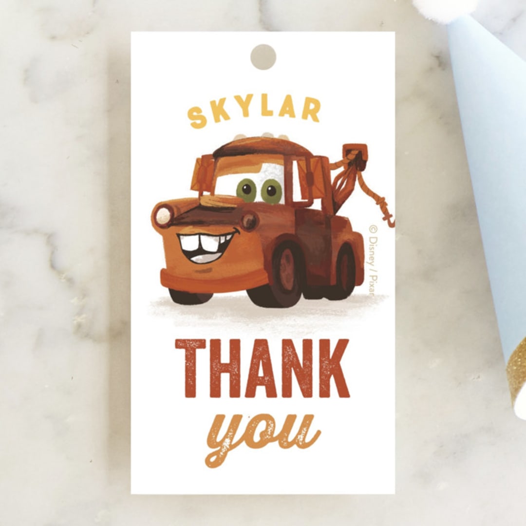 "Disney and Pixar's Tow-riffic Mater" - Children's Birthday Party Favor Tags in Pearl by Jessie Steury - Front