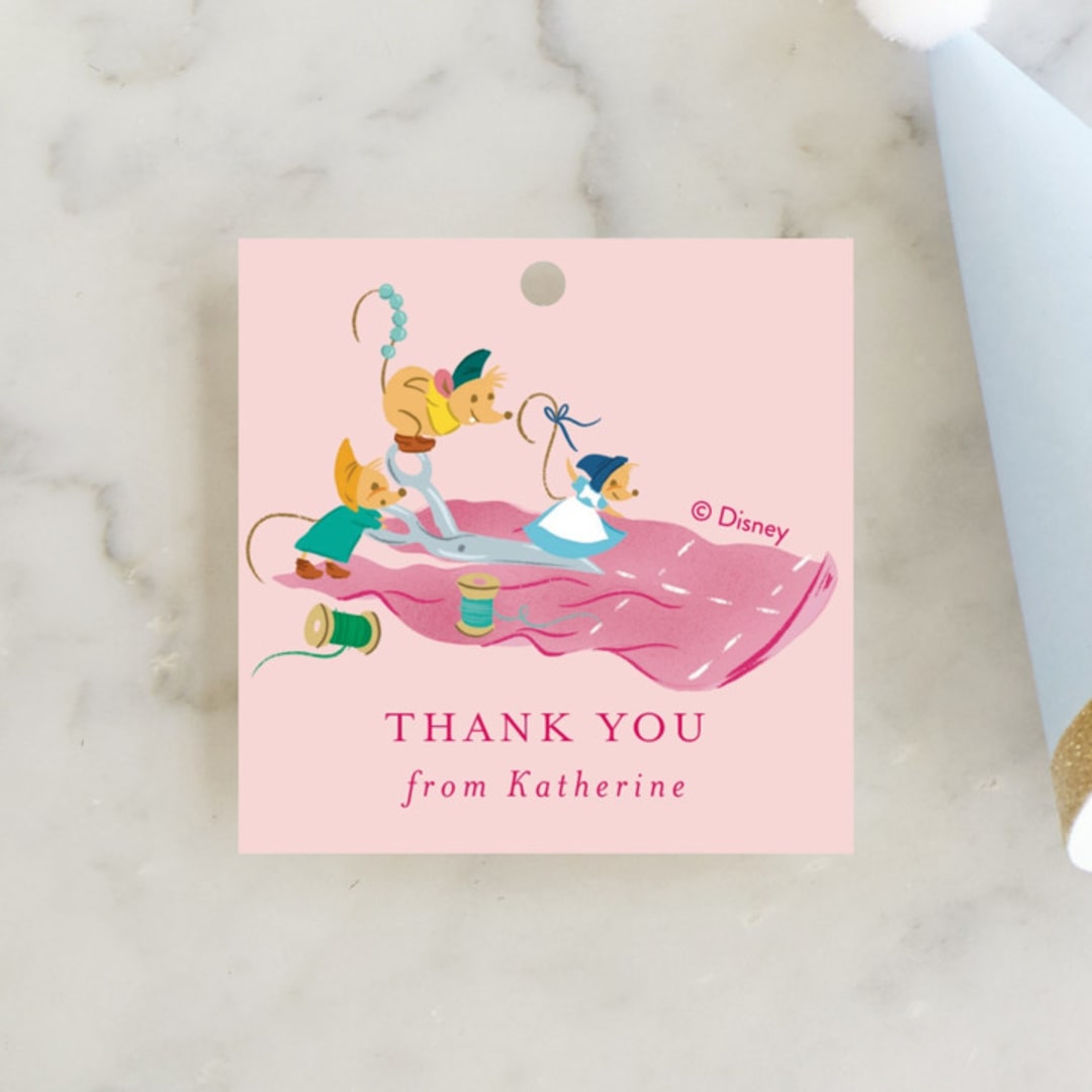 "Disney's Cinderella dressmakers" - Children's Birthday Party Favor Tags in Peony by Jackie Crawford - Front