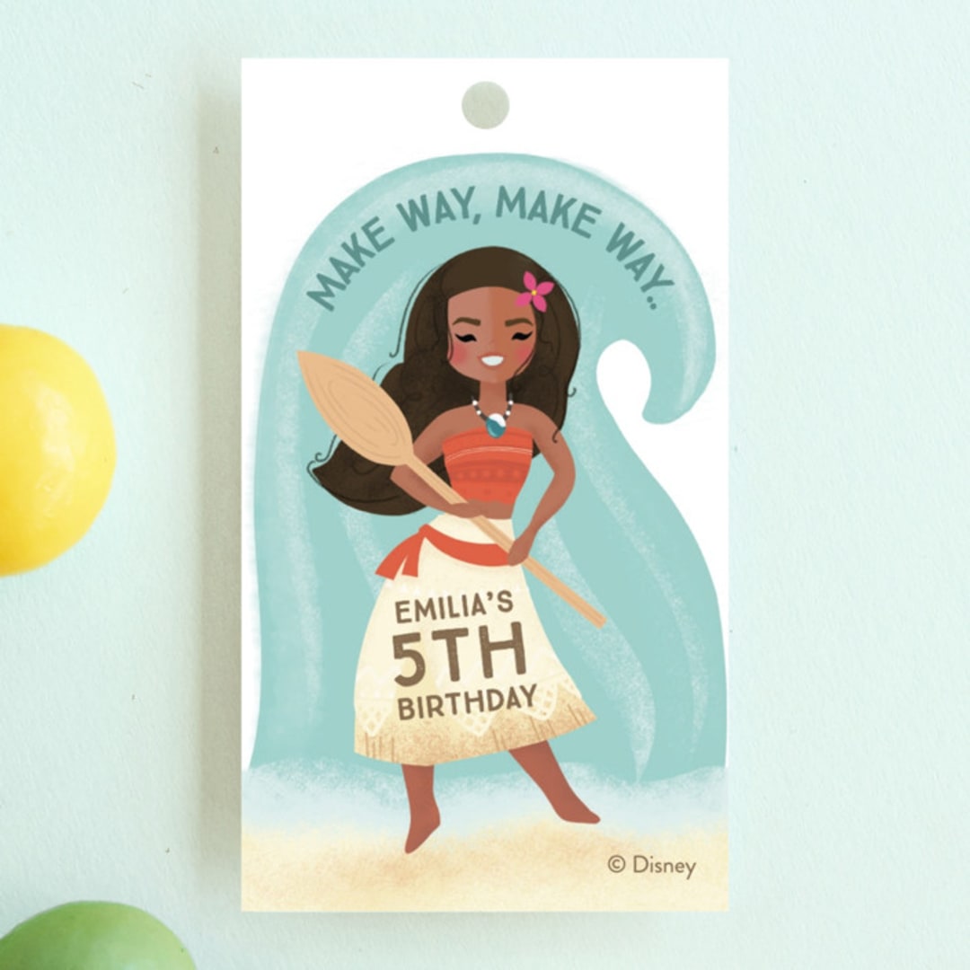 "Disney's Moana Make Way, Make Way" - Children's Birthday Party Favor Tags in Shell by Itsy Belle Studio - Front