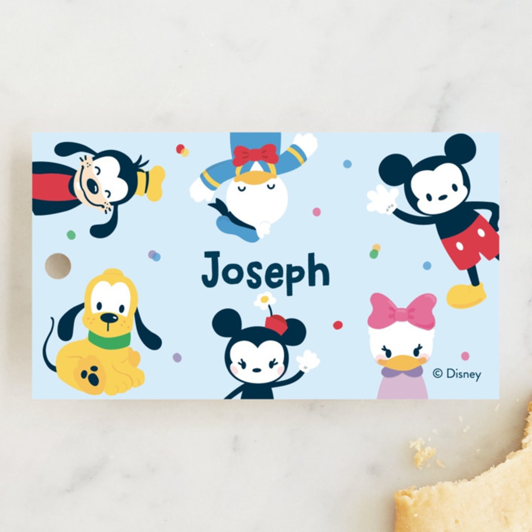"Disney's Happy Mickey & Friends" - Children's Birthday Party Favor Tags in Sky by peetie design - Front