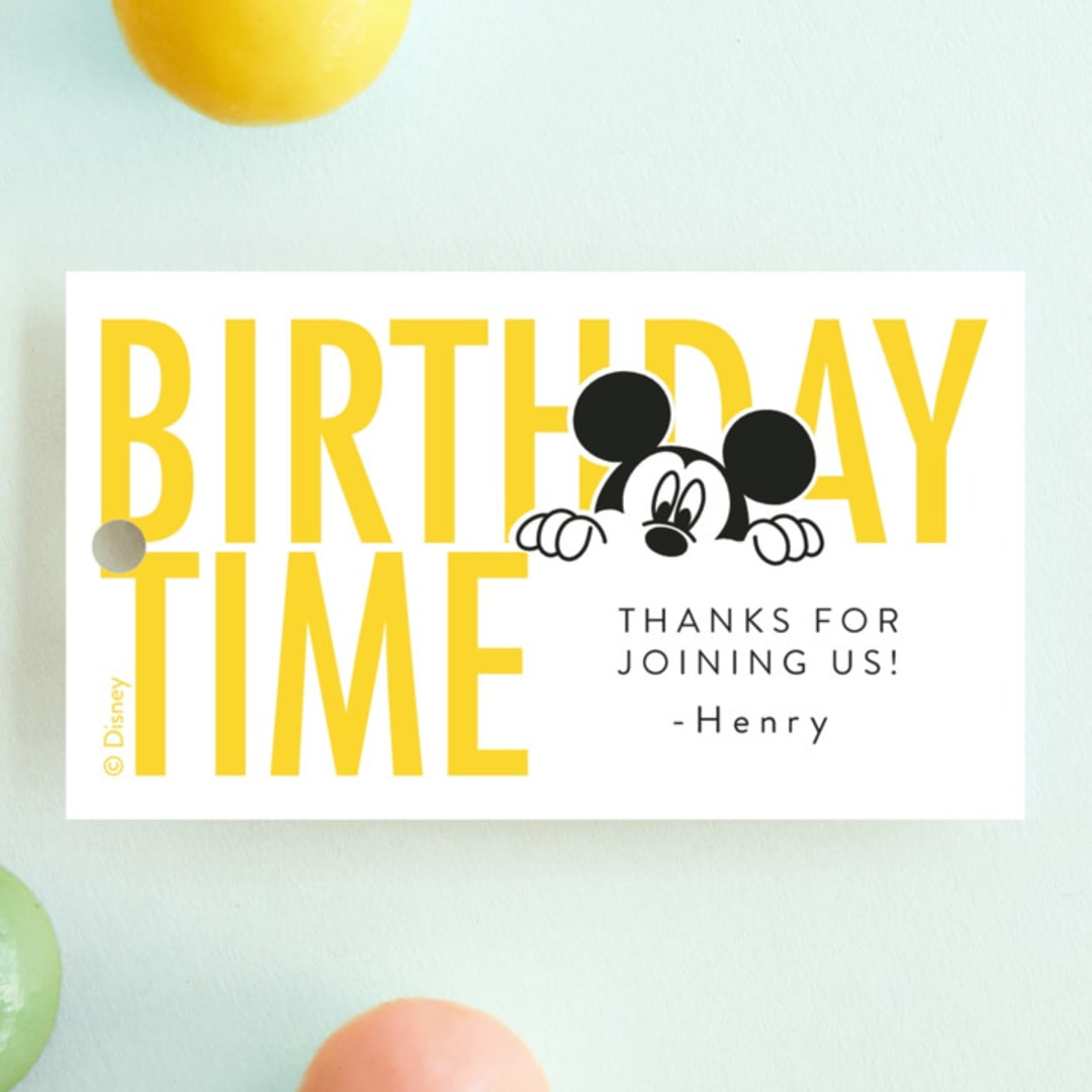 "Disney's Mickey Mouse Birthday Fun" - Children's Birthday Party Favor Tags in Sunshine by Julee London - Front