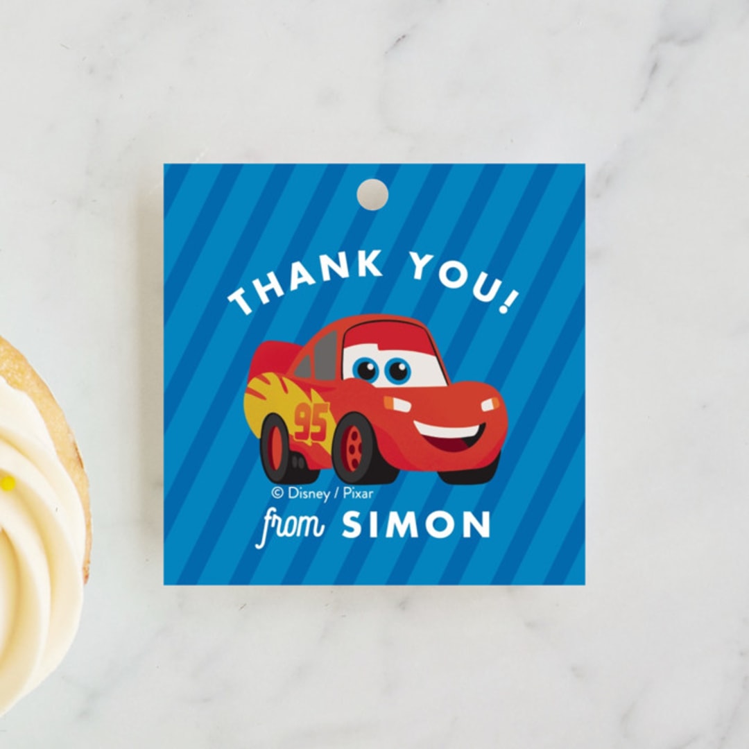 "Disney and Pixar's Cars Kachow" - Children's Birthday Party Favor Tags in Sky by Carly Reed Walker - Front