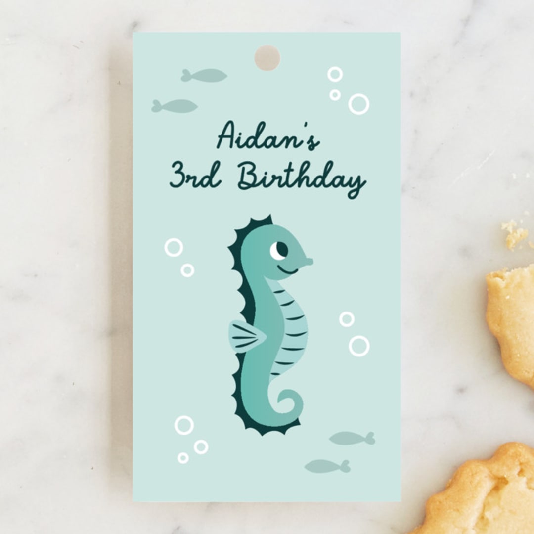 "Underwater fun" - Children's Birthday Party Favor Tags in Sea by Annie Holmquist - Front