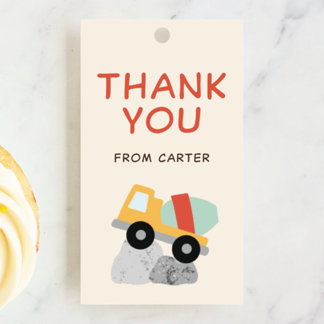 "Digging" - Children's Birthday Party Favor Tags in Dirt by Megan Cash - Front