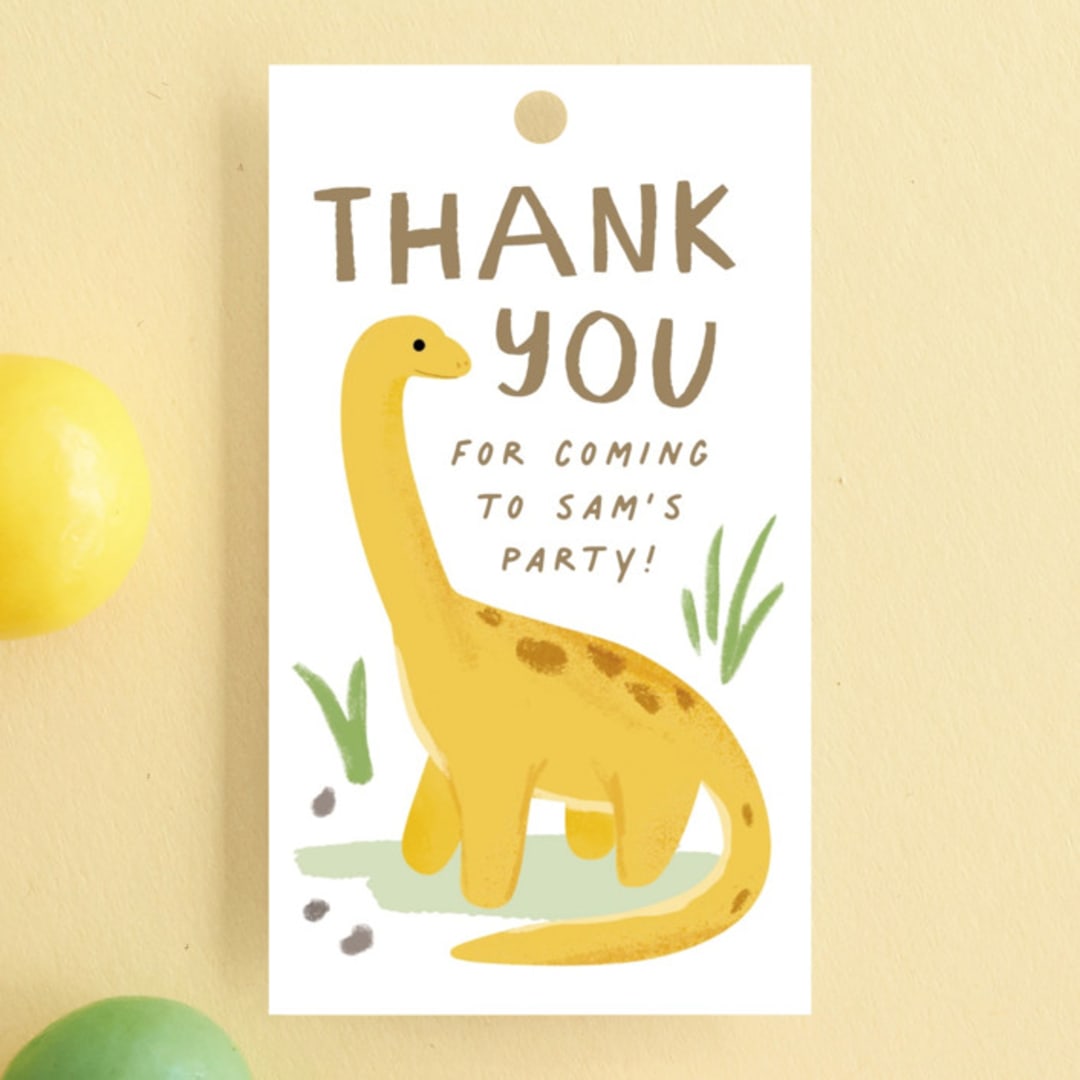 "Dino Zone" - Children's Birthday Party Favor Tags in Marshmallow by Everett Paper Goods - Front