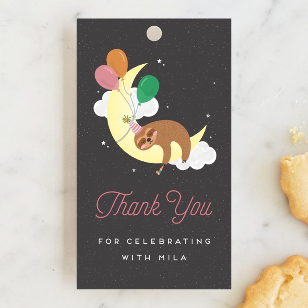"Slumber Sloth" - Children's Birthday Party Favor Tags in Midnight by Erica Krystek - Front