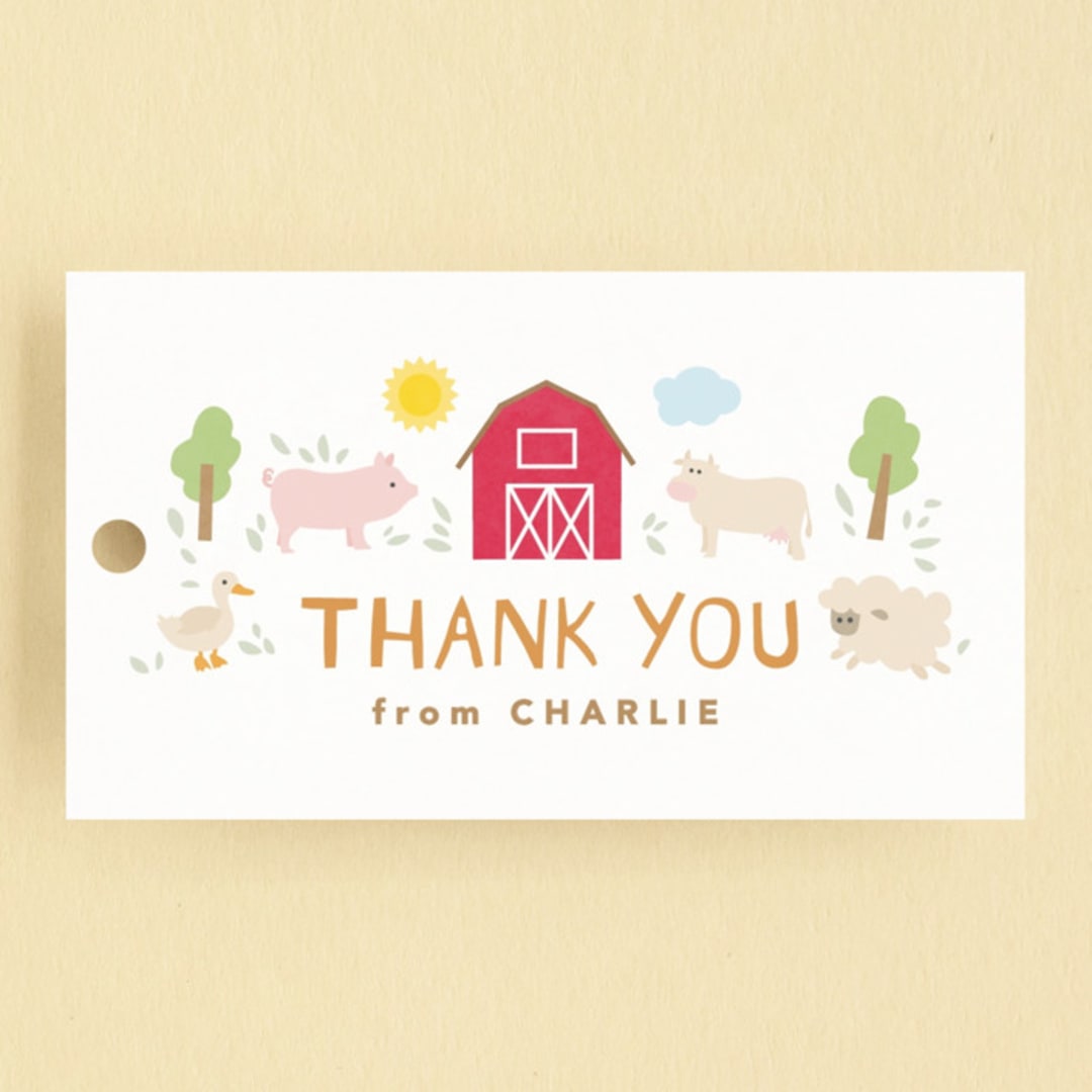 "Barnyard noises" - Children's Birthday Party Favor Tags in Cotton by Creo Study - Front