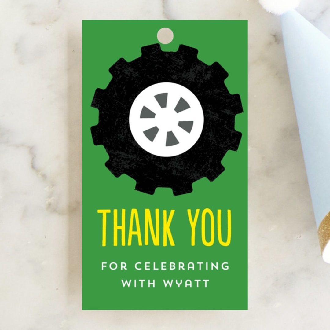 "Monster Truck" - Children's Birthday Party Favor Tags in Lime by Erica Krystek - Front