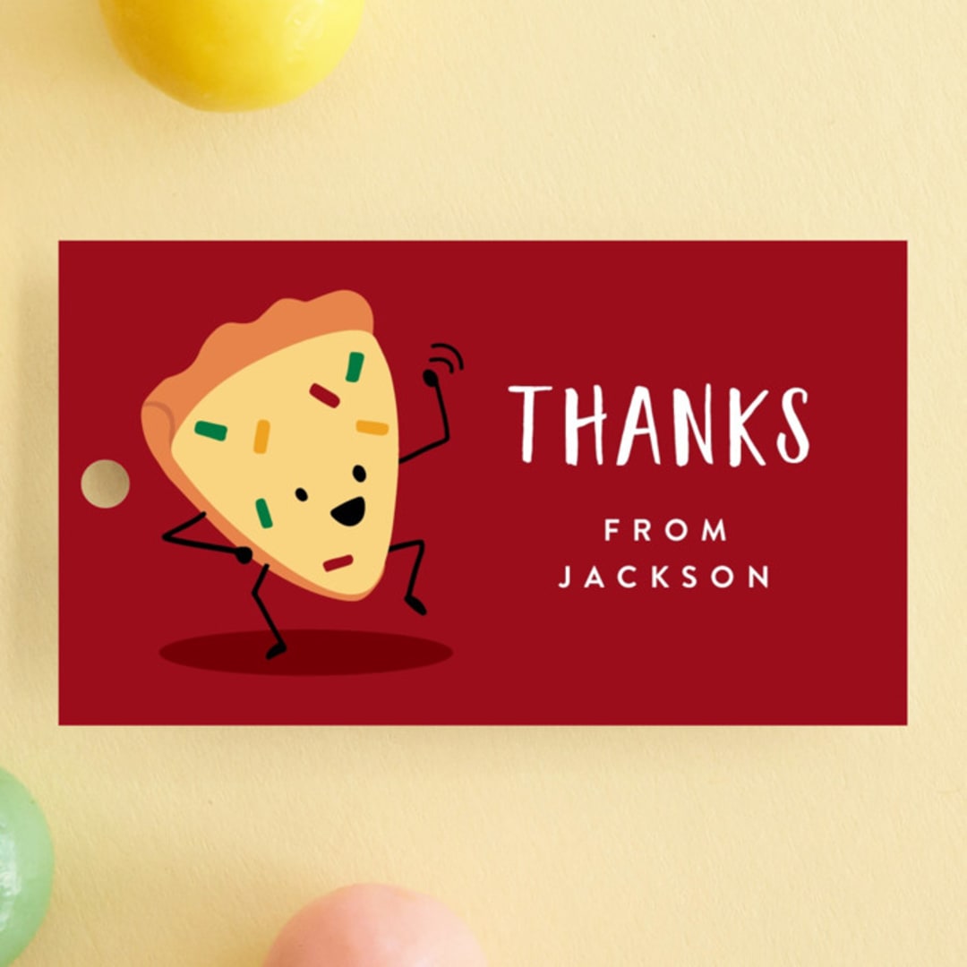 "It's A Pizza Party" - Children's Birthday Party Favor Tags in Tomato by Katie Zimpel - Front