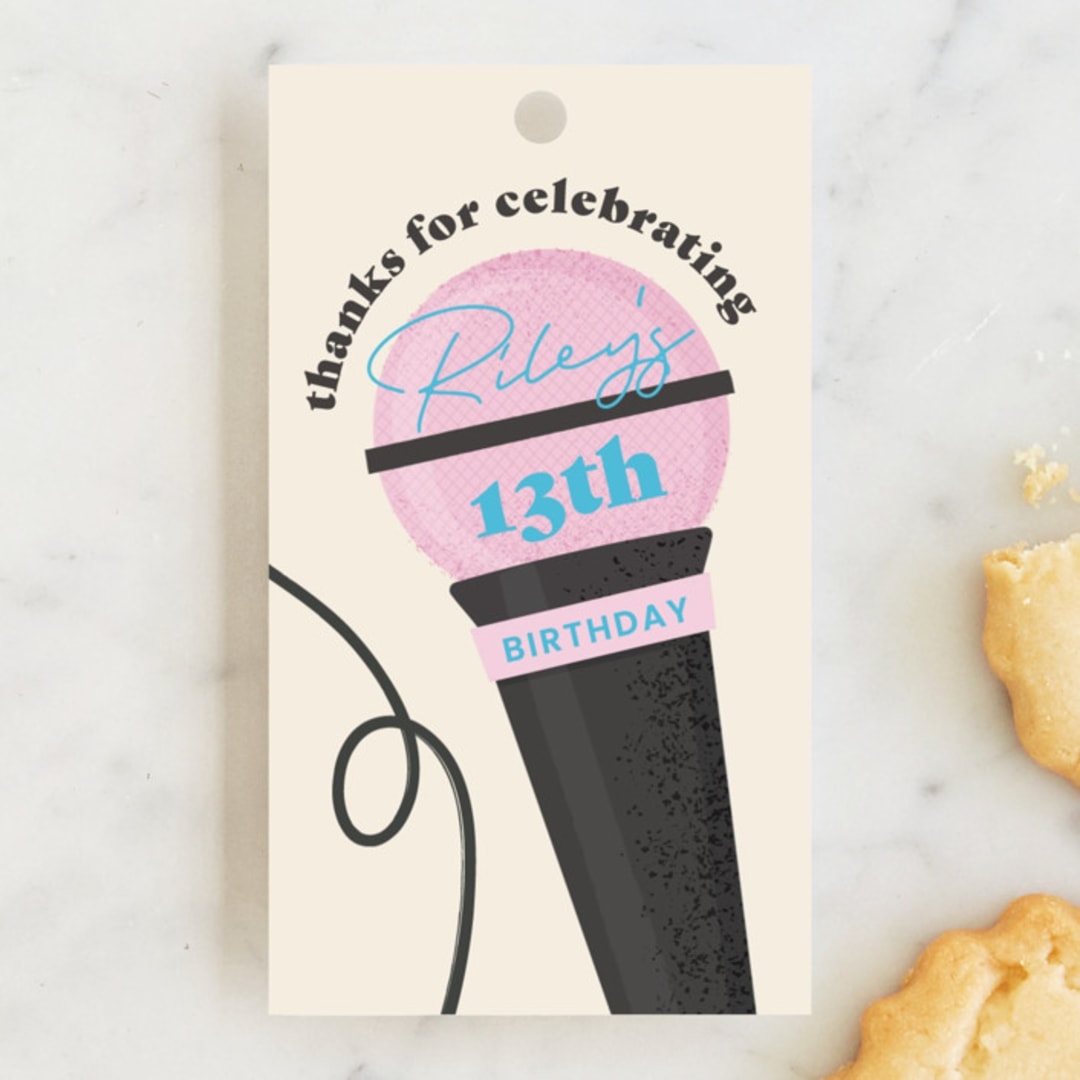 "Karaoke Time" - Children's Birthday Party Favor Tags in Electric Blue by Lisa McLean - Front