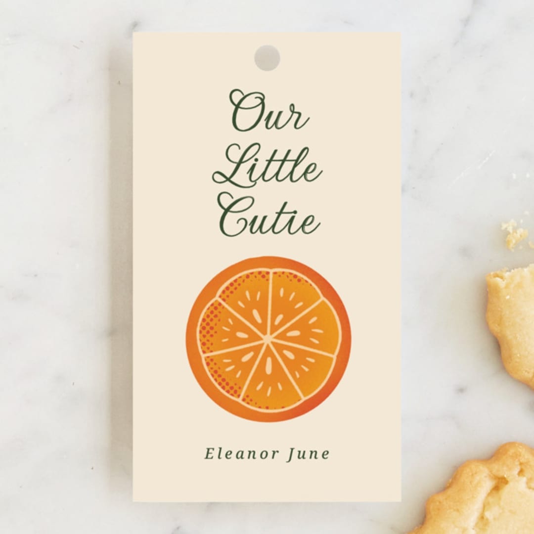 "Cutie" - Children's Birthday Party Favor Tags in Clementine by Megan Cash - Front