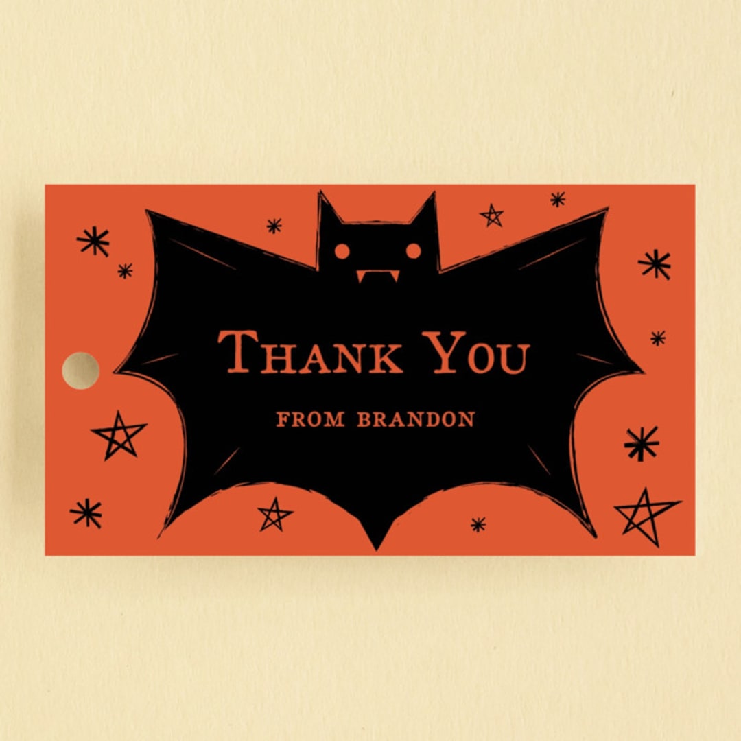 "Spooky Bat" - Children's Birthday Party Favor Tags in Hibiscus by Ani Somi - Front