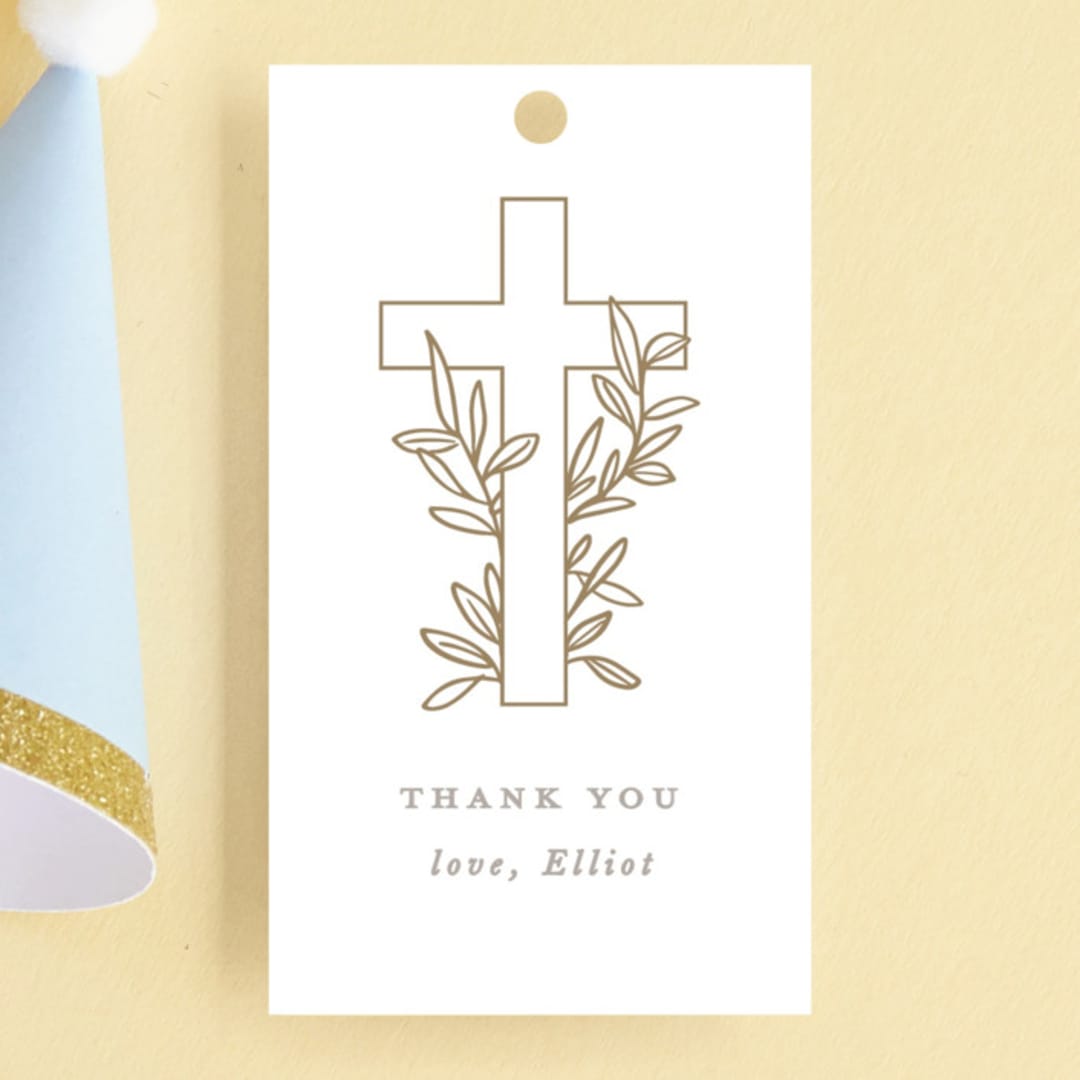 "Gilded cross" - Children's Birthday Party Favor Tags in Sand by Creo Study - Front