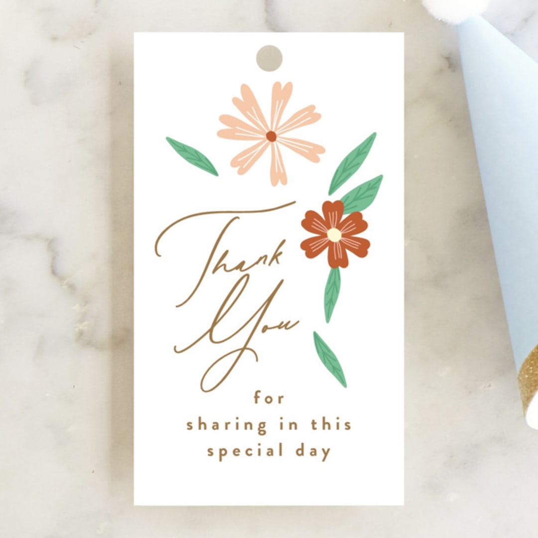 "Blooms" - Children's Birthday Party Favor Tags in Peach by Phrosné Barwood - Front