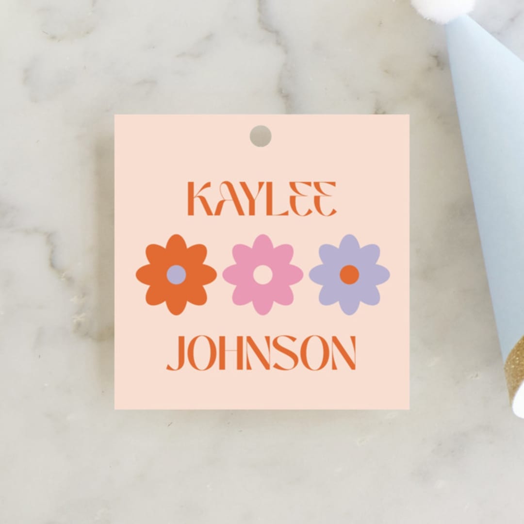 "Checked" - Children's Birthday Party Favor Tags in Bubblegum by Jenna Holcomb - Front