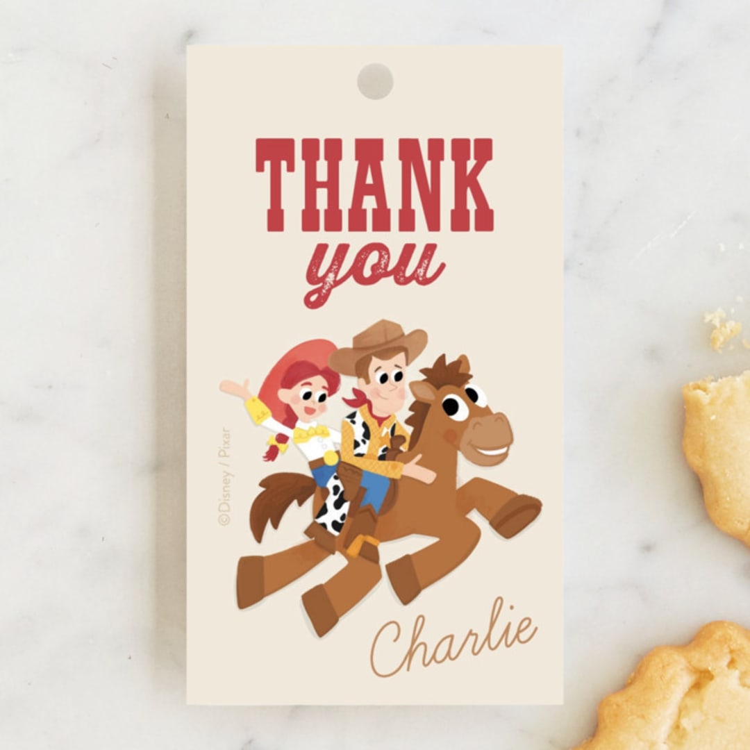 "Disney and Pixar's Cowboy Friends" - Children's Birthday Party Favor Tags in Vanilla by Jessie Steury - Front