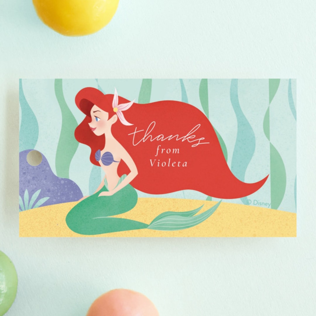 "Disney's Ariel Under The Sea" - Children's Birthday Party Favor Tags in Aquamarine by Sabrin Deirani - Front