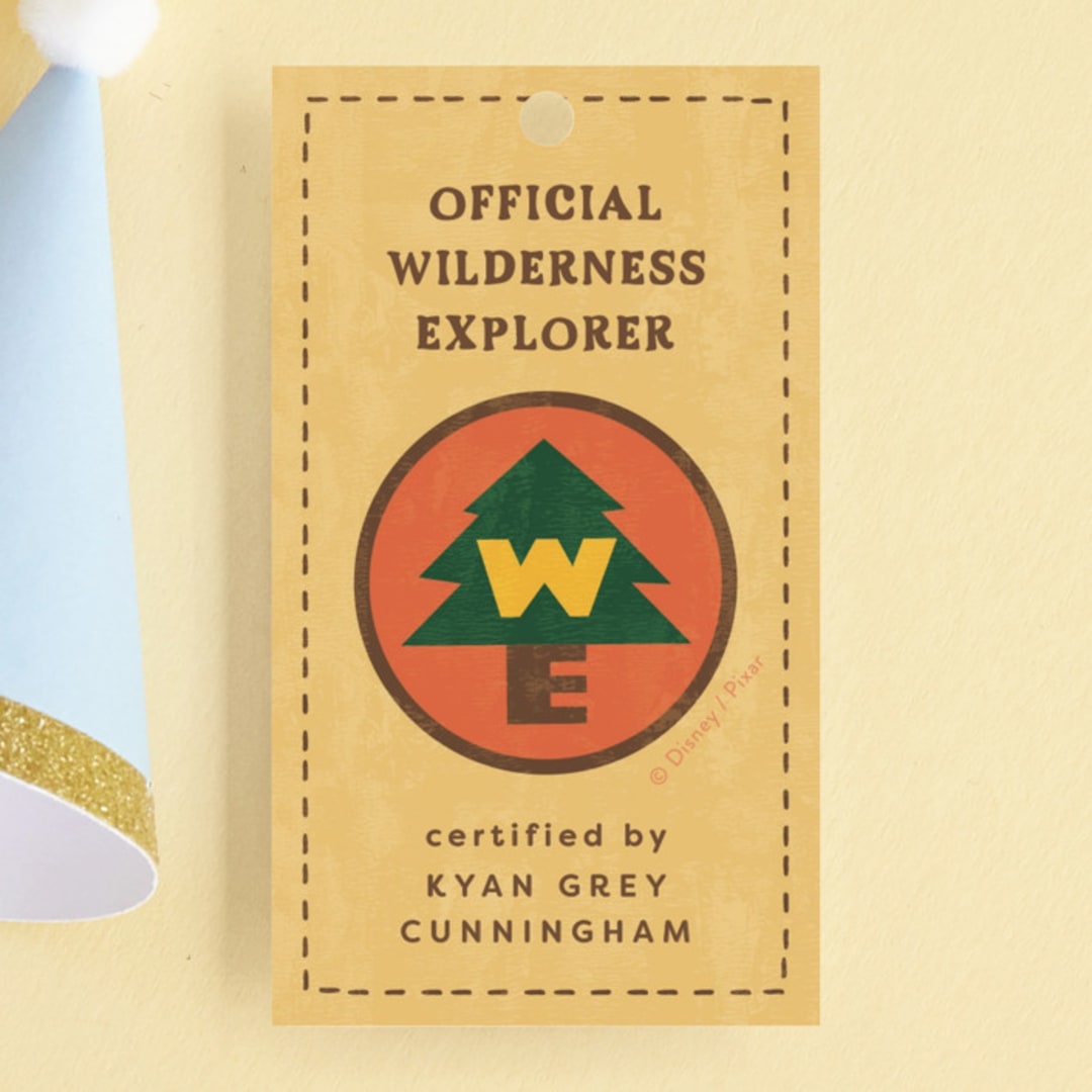 "Disney and Pixar's Up Wilderness Adventure" - Children's Birthday Party Favor Tags in Paradise by Kamala Nahas - Front