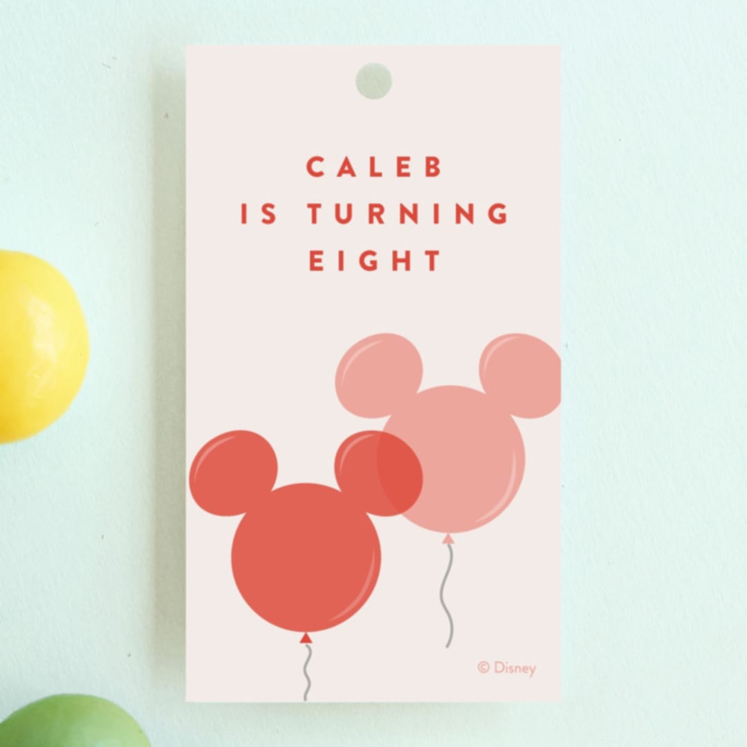 "Disney's Mickey Mouse Balloon Trio" - Children's Birthday Party Favor Tags in Berry by chocomocacino - Front
