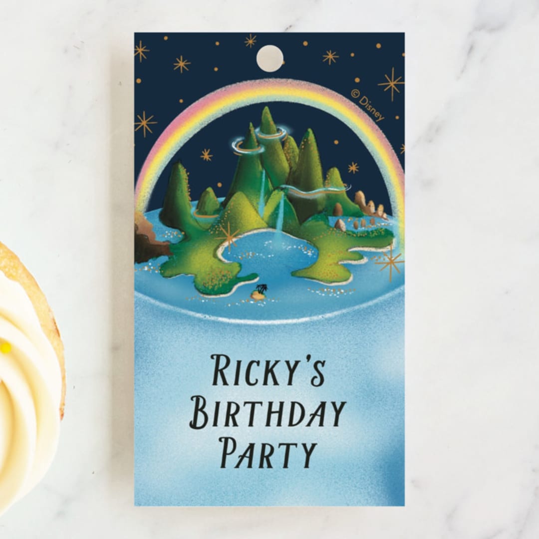 "Disney's Peter Pan Neverland Cake" - Children's Birthday Party Favor Tags in Midnight by Becky Nimoy - Front