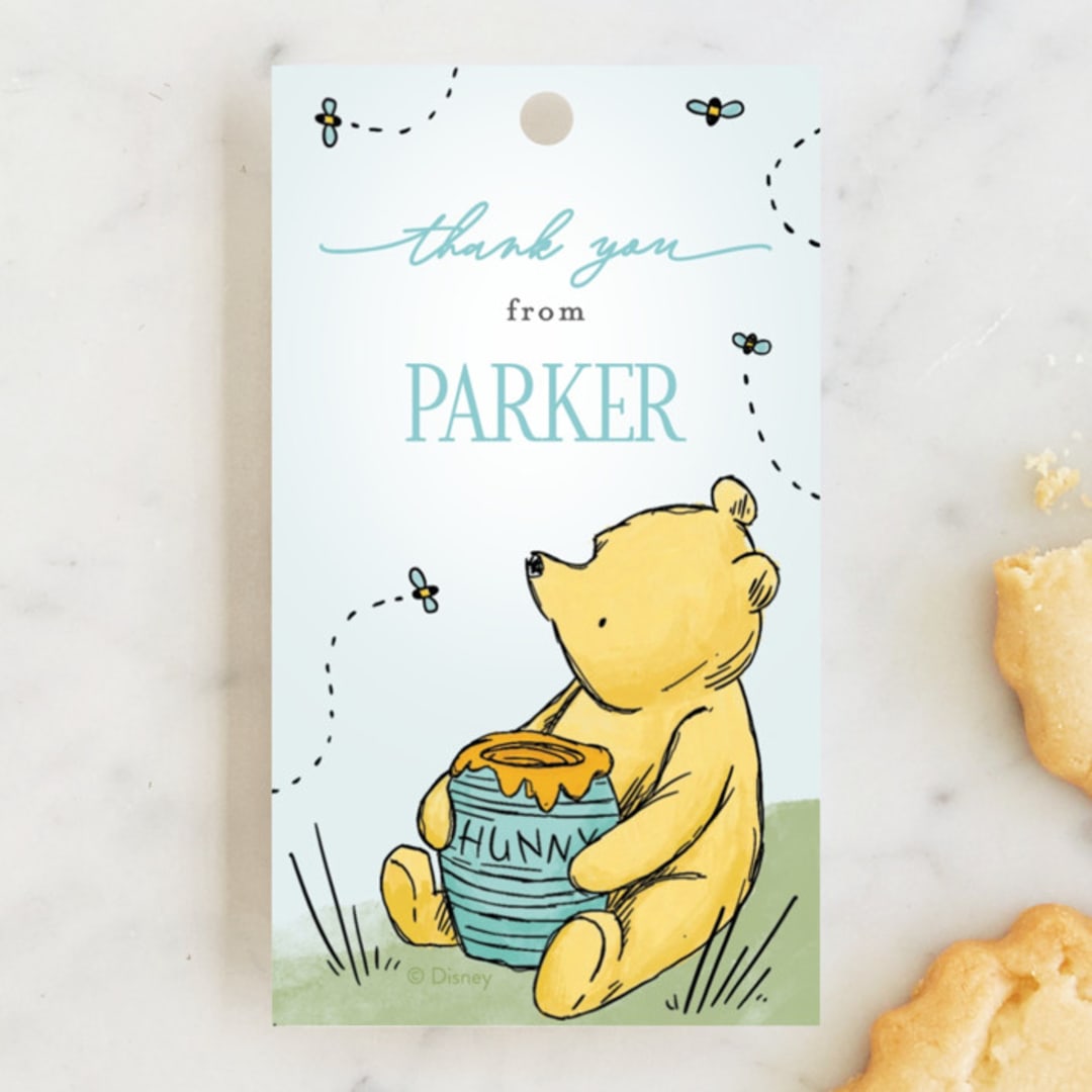 "Disney's Pooh Forest Scene" - Children's Birthday Party Favor Tags in Sky by Pixel and Hank - Front