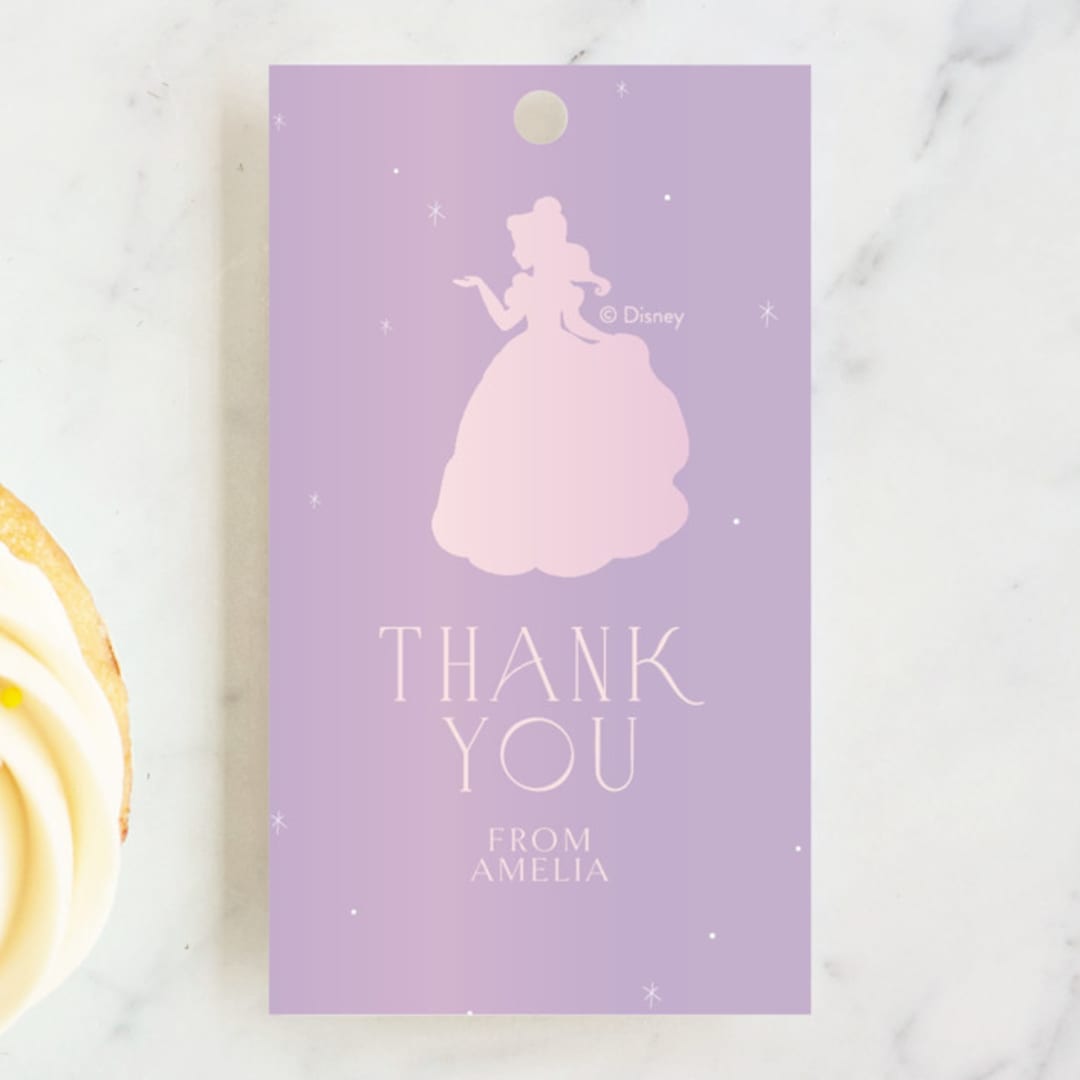 "Disney's Sparkling Princess Belle" - Children's Birthday Party Favor Tags in Lilac by Angela Thompson - Front
