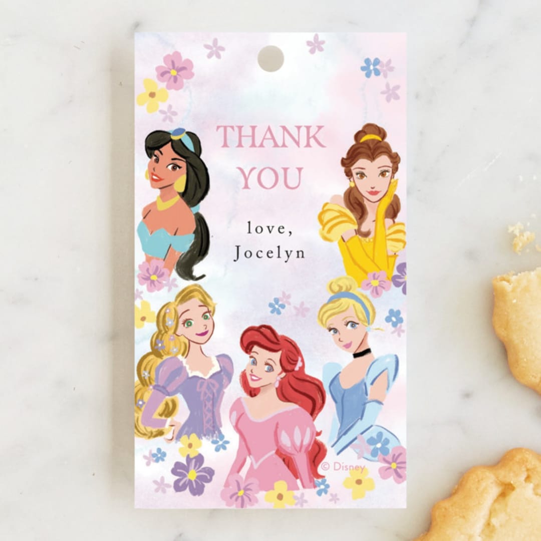"Disney's Princess Portrait" - Children's Birthday Party Favor Tags in Cotton Candy by Cass Loh - Front