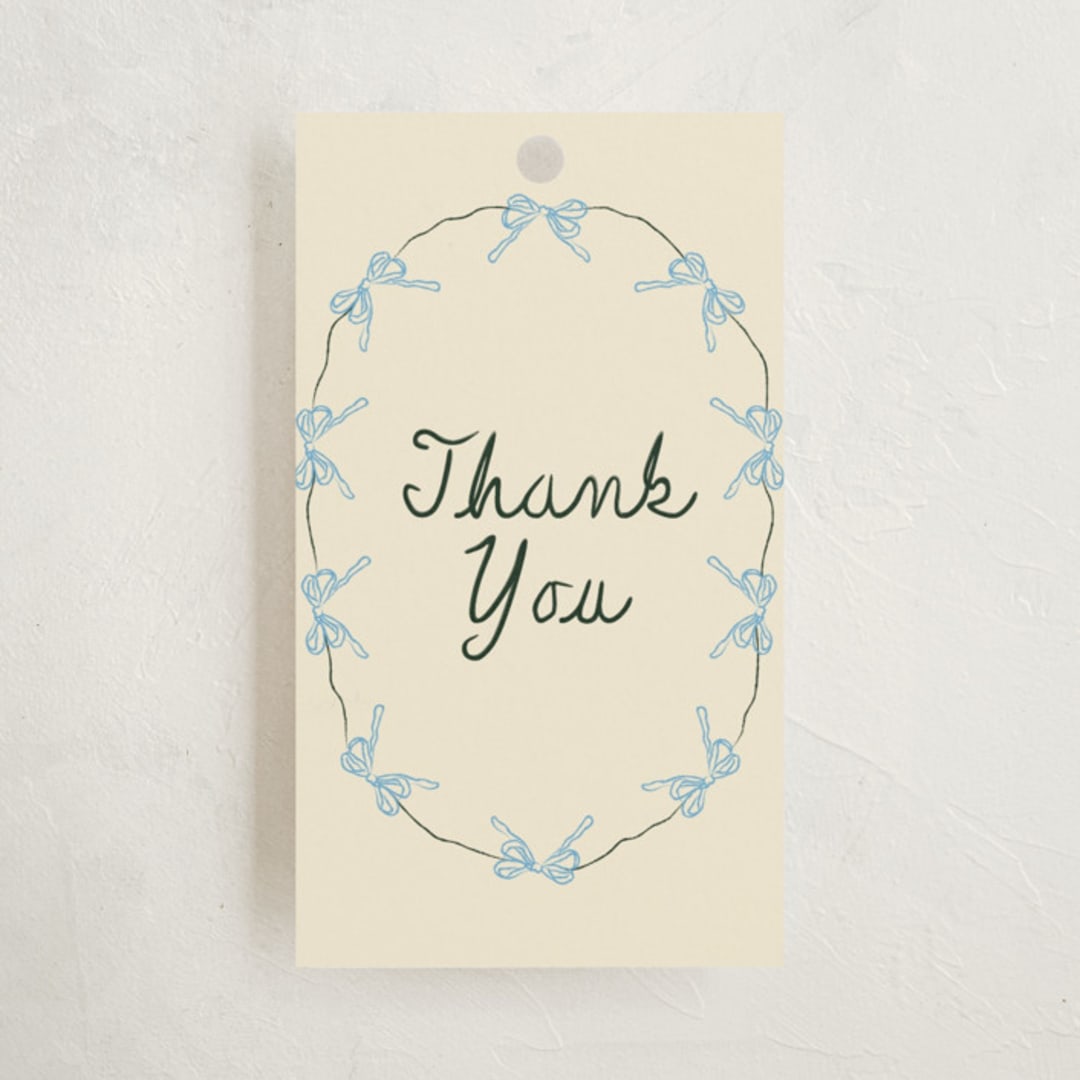 "Oval Bow Wreath" - Children's Birthday Party Favor Tags in Forest by Aviva Atri - Front