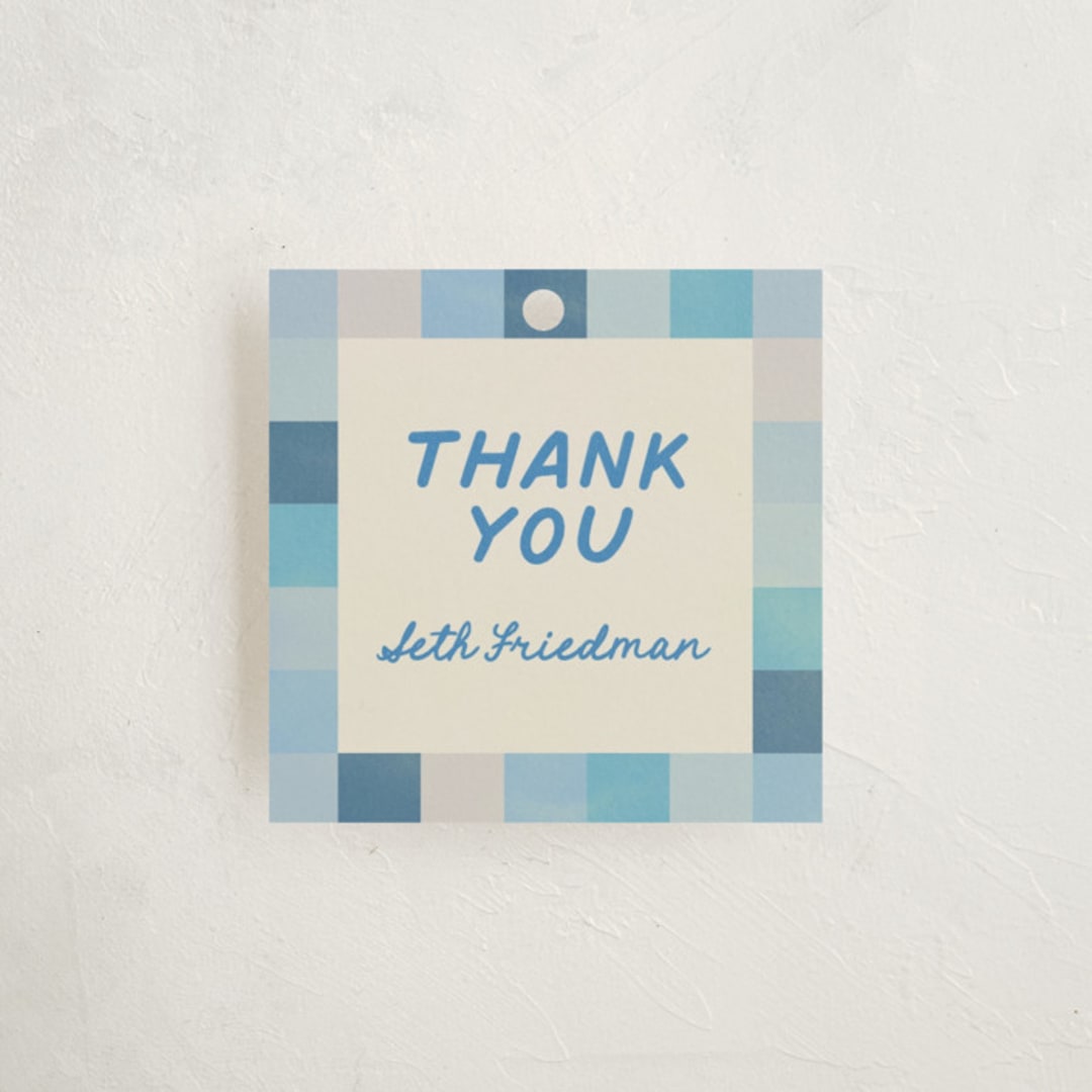"Checkered Mitzvah" - Children's Birthday Party Favor Tags in Sky by Creo Study - Front