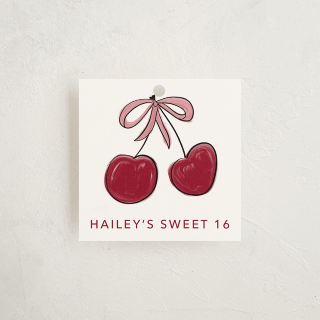 "Cherry Sundae" - Children's Birthday Party Favor Tags in Meringue by Inkblot Design - Front