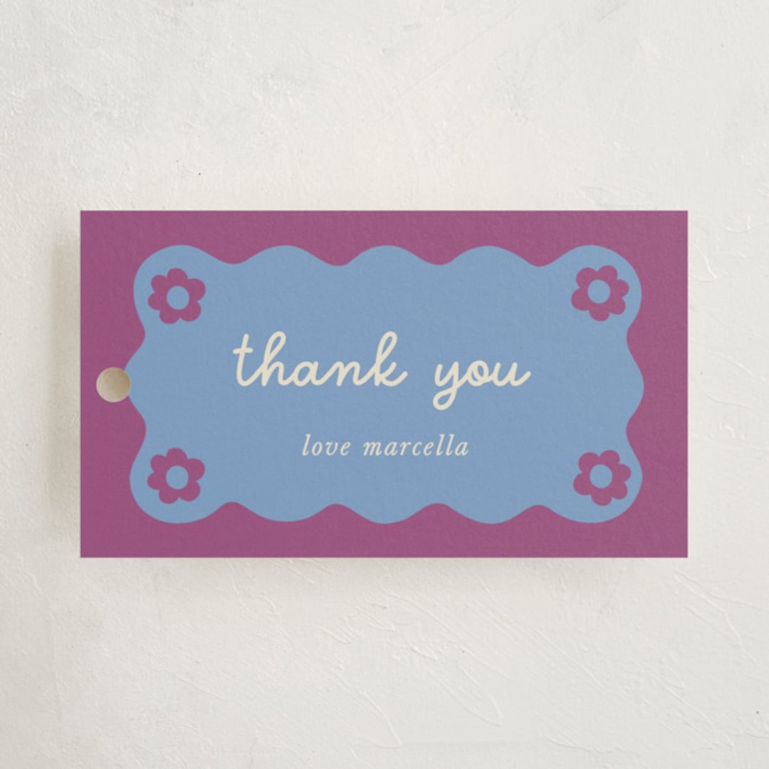 "Wavy Floral Frame" - Children's Birthday Party Favor Tags in Orchid by Kelly Watkins - Front