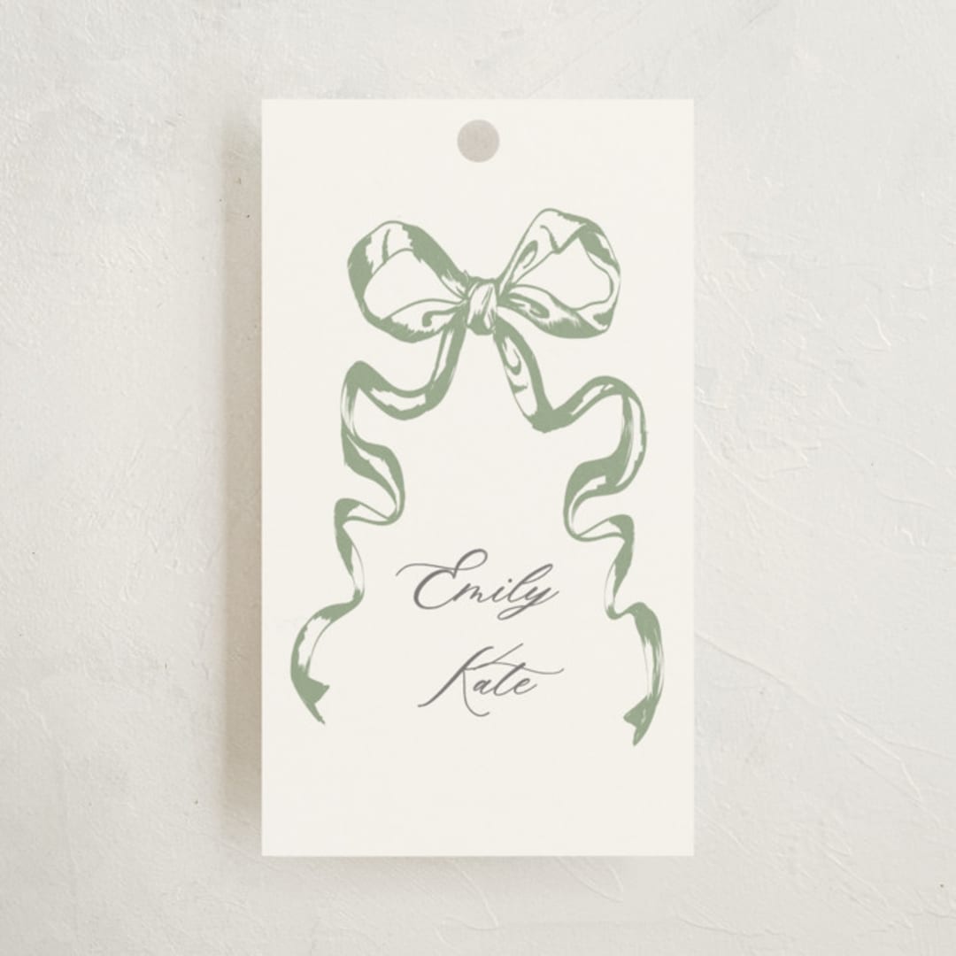 "Big Bow" - Children's Birthday Party Favor Tags in Mint by Teju Reval - Front