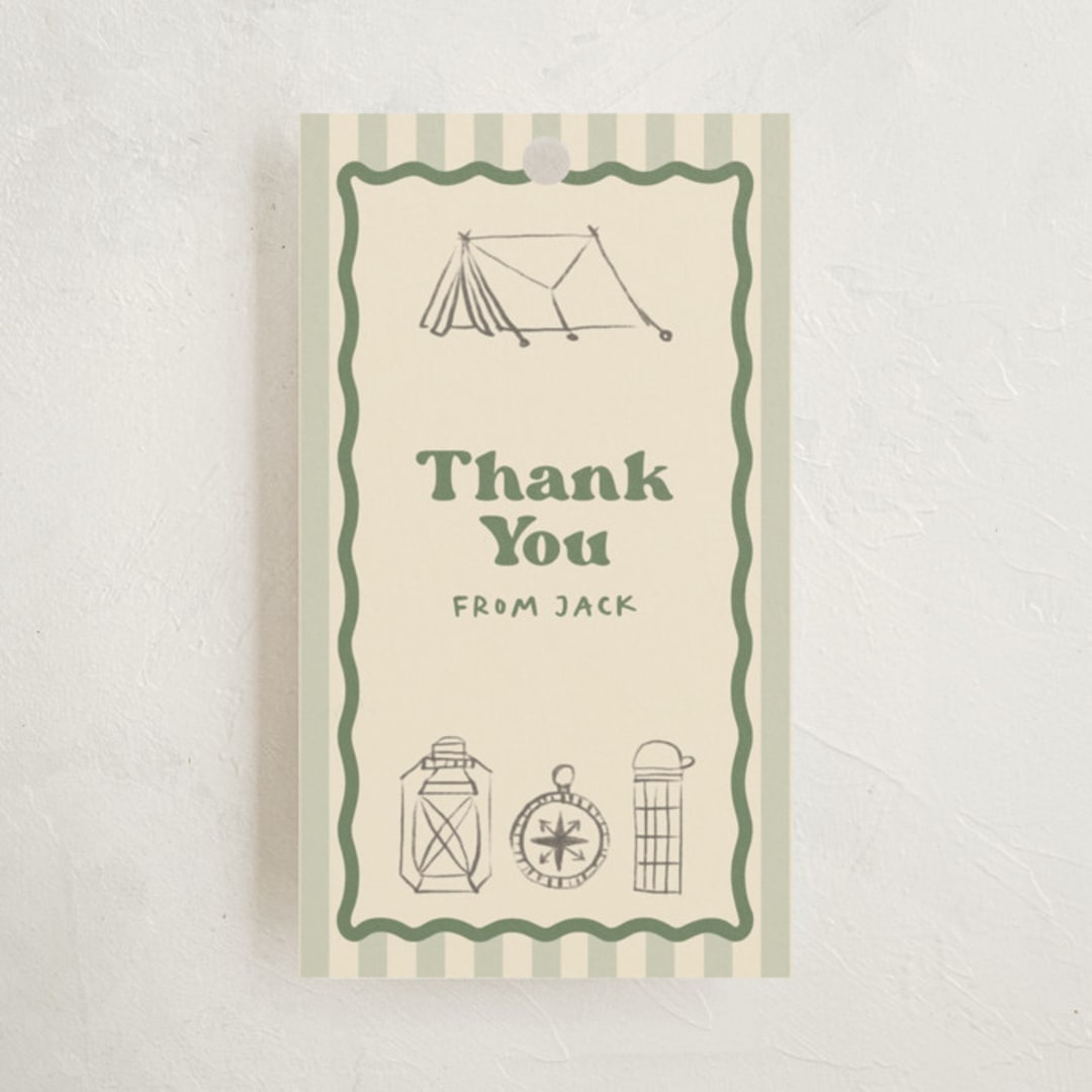 "One Happy Camper" - Children's Birthday Party Favor Tags in Sage by Creo Study - Front