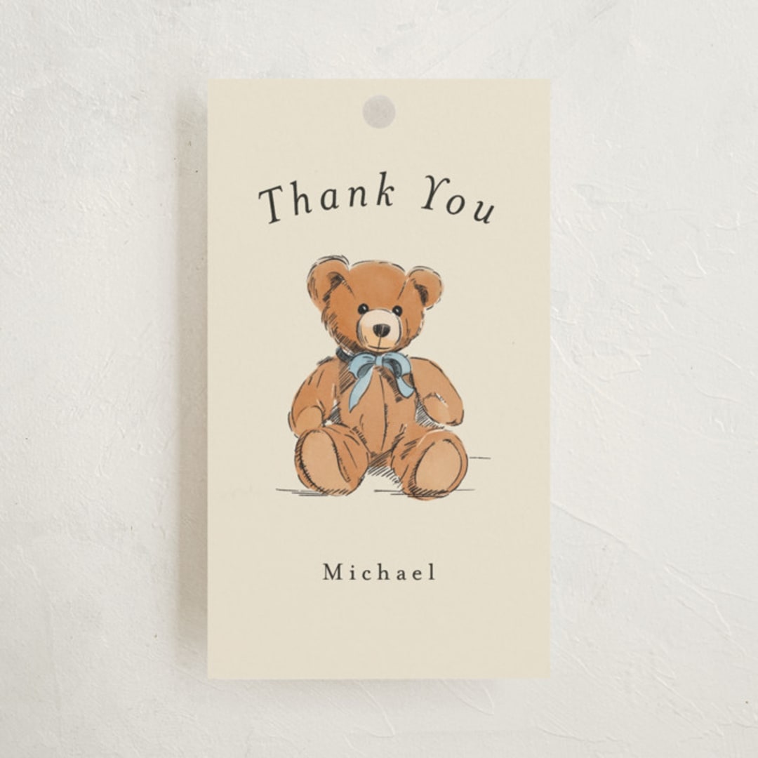 "Antique Teddy Bear" - Children's Birthday Party Favor Tags in Frost by Becky Nimoy - Front