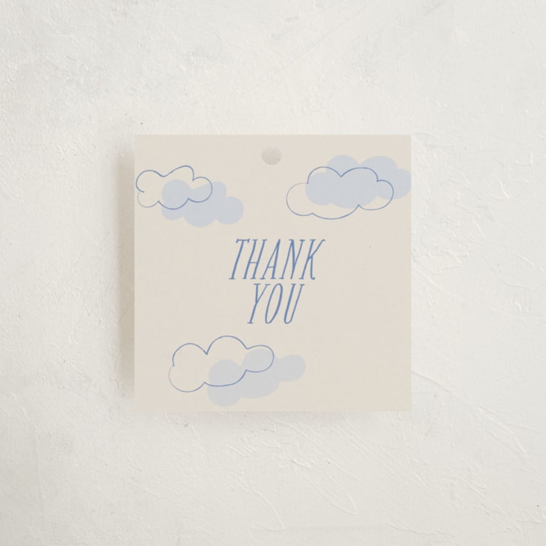 "Fly With Me" - Children's Birthday Party Favor Tags in Sky by Vera Lim - Front
