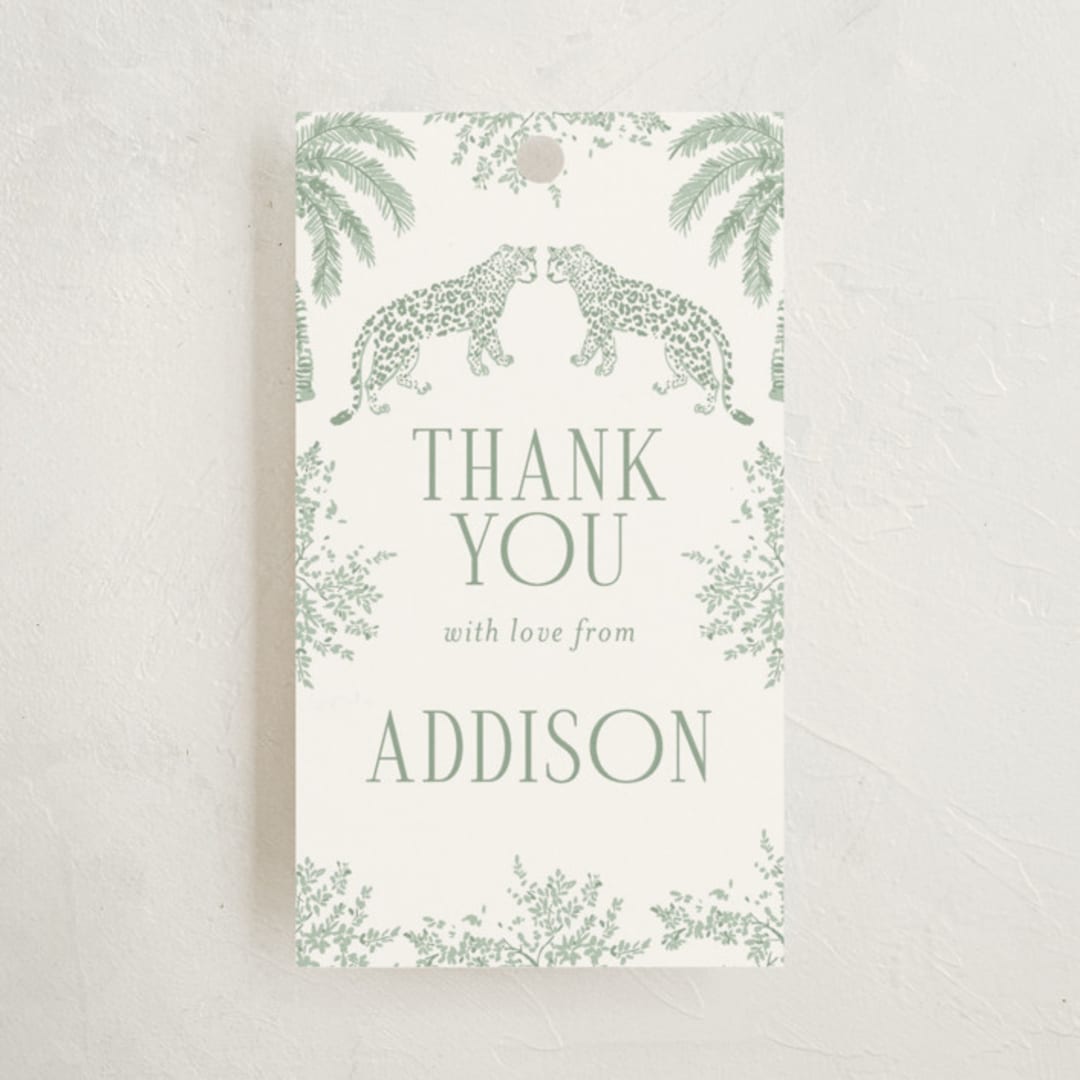 "Safari Toile" - Children's Birthday Party Favor Tags in Palm by Jenna Holcomb - Front