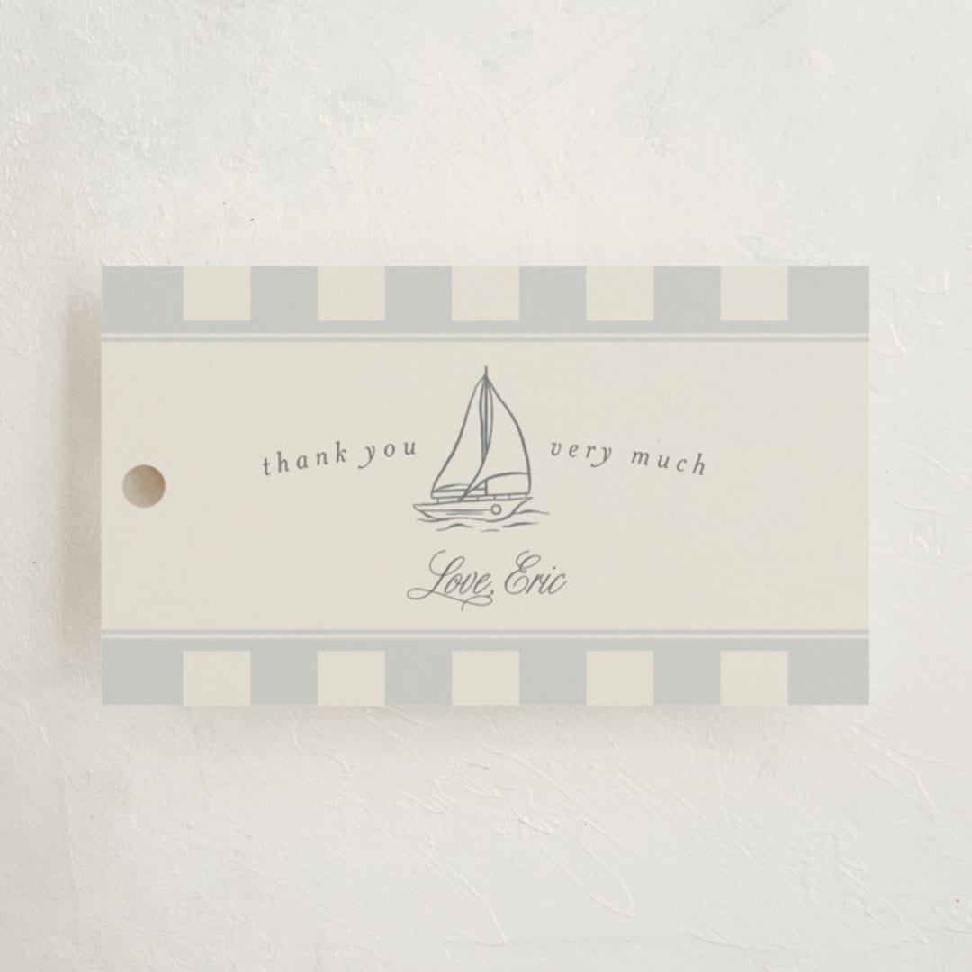 "On Board" - Children's Birthday Party Favor Tags in Fog by Stephanie Hawkes - Front