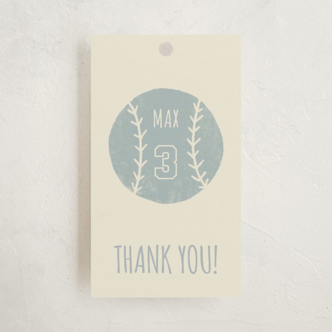 "Baseball Birthday" - Children's Birthday Party Favor Tags in Sky by Rebekah Canavan - Front