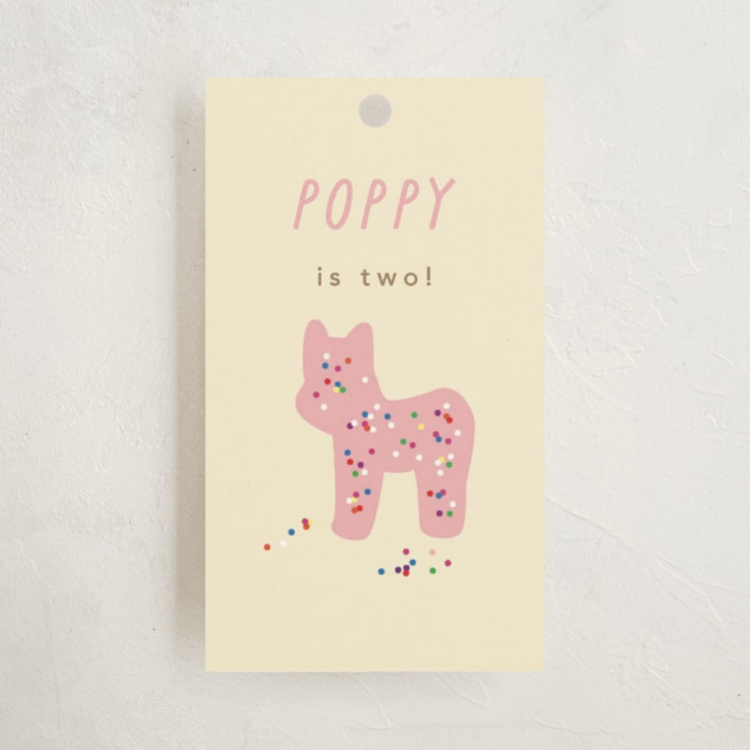 "Animal Cracker Parade" - Children's Birthday Party Favor Tags in Pink Sugar by Jennifer Postorino - Front
